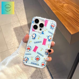 Cute Doraemon Pattern iPhone Case - Shockproof TPU Cartoon Cover, Kawaii Anime Design, Protective for iPhone 16/15/14/13/12 Pro/max