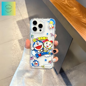 Cute Doraemon Clear iPhone Case - Shockproof TPU Cartoon Cover, Kawaii Anime Design, Protective for iPhone 16/15/14/13/12 Pro/max