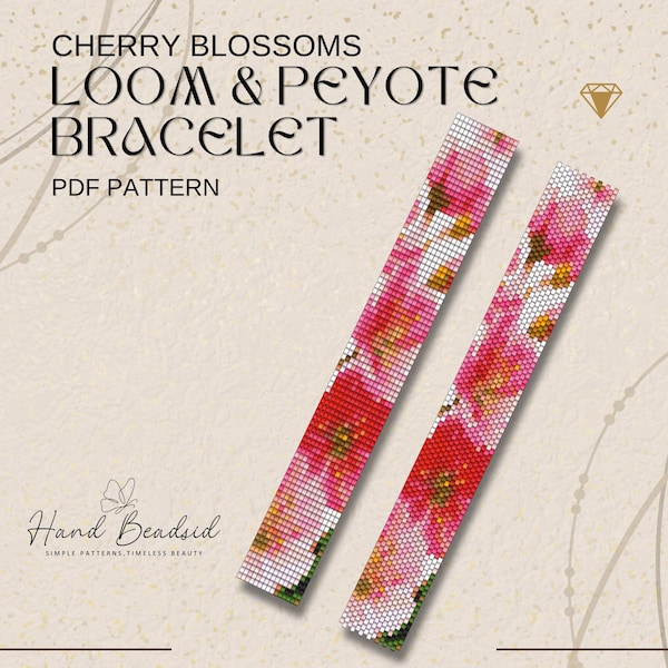 Cherry Blossom Beads Loom & Peyote Bracelet Pattern, Bead Pattern, Pattern Bracelet, Loom pattern, PDF Pattern