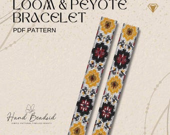 Floral Geometric Beads Loom & Peyote Bracelet Pattern, Bead Pattern, Pattern Bracelet, Loom pattern, PDF Pattern
