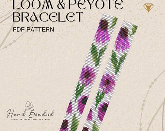 Purple flower Beads Loom & Peyote Bracelet Pattern, Bead Pattern, Pattern Bracelet, Loom pattern, PDF Pattern