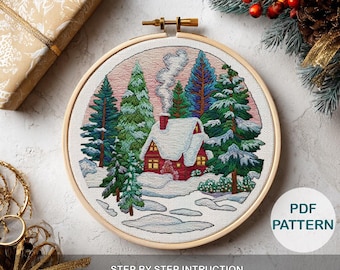 Cabin Embroidery Pattern, Template for Beginner Step-by-Step Instructions, Easy Pattern, PDF Stitch Guide