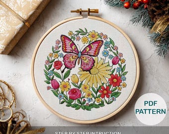 Butterfly Hand Embroidery Pattern, Template for Beginner Step-by-Step Instructions, Easy Pattern, PDF Stitch Guide