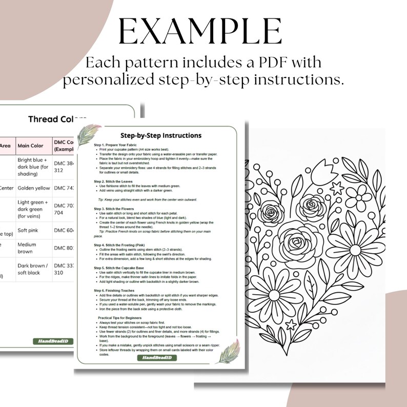 Floral Heart Hand Embroidery Pattern, Template for Beginner Step-by ...