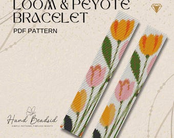 Boho Floral Bead Loom & Peyote Bracelet Pattern, Bead Pattern, Pattern Bracelet, Loom pattern, PDF Pattern