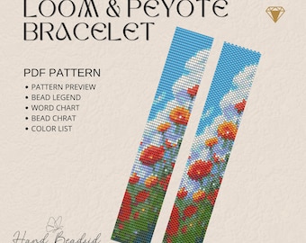 Poppies Beads Loom & Peyote Bracelet Pattern, Bead Pattern, Pattern Bracelet, Loom pattern, PDF Pattern