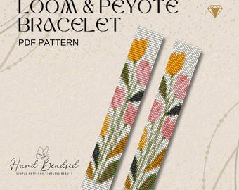 Boho Floral Beads Loom & Peyote Bracelet Pattern, Bead Pattern, Pattern Bracelet, Loom pattern, PDF Pattern