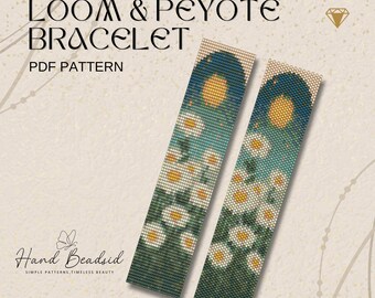 Daisy Flower Beads Loom & Peyote Bracelet Pattern, Bead Pattern, Pattern Bracelet, Loom pattern, PDF Pattern