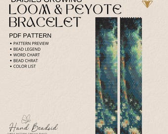 Daisy flower Beads Loom & Peyote Bracelet Pattern, Bead Pattern, Pattern Bracelet, Loom pattern, PDF Pattern