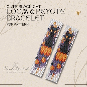 Cute Black Cat Beads Loom & Peyote Bracelet Pattern, Bead Pattern, Pattern Bracelet, Loom pattern, PDF Pattern
