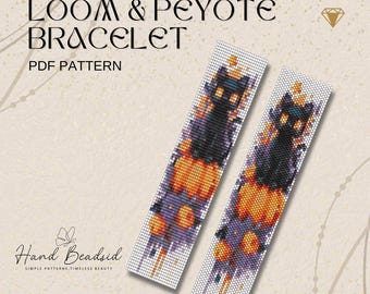 Cute Black Cat Beads Loom & Peyote Bracelet Pattern, Bead Pattern, Pattern Bracelet, Loom pattern, PDF Pattern