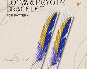 Feather Beads Loom & Peyote Bracelet Pattern, Bead Pattern, Pattern Bracelet, Loom pattern, PDF Pattern