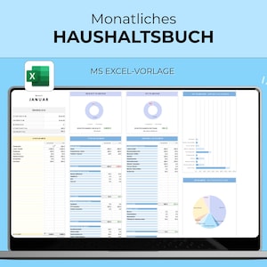 Monthly household book Excel template, budget planner, income expense tracker, digital financial planner, savings goals, net worth
