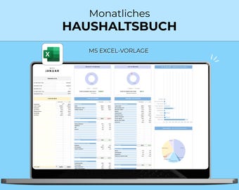 Monthly household budget Excel template, budget planner, income and expense tracker, digital financial planner, savings goals, net worth