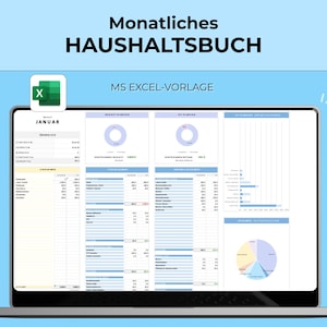 Monthly household book Excel template, budget planner, income expense tracker, digital financial planner, savings goals, net worth