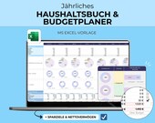 Jährliches Haushaltsbuch Excel-Vorlage, Budgetplaner, Einnahmen Ausgaben Tracker, Finanzplaner, Sparziele, Nettovermögen