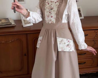Delantal tipo peto - Vestido delantal vintage, mezcla de algodón floral, estilo retro, regalo para el Día de la Madre