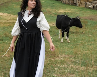 Pinafore Apron Dress for Women, Cotton Kitchen Tunic, Full Coverage Farmhouse Cottagecore Vintage Japanese Apron