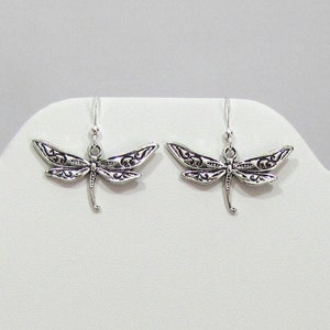 Beautiful Dragonfly Earrings of Pewter and Sterling Silver, Gift for Nature Lover, Gift for Her