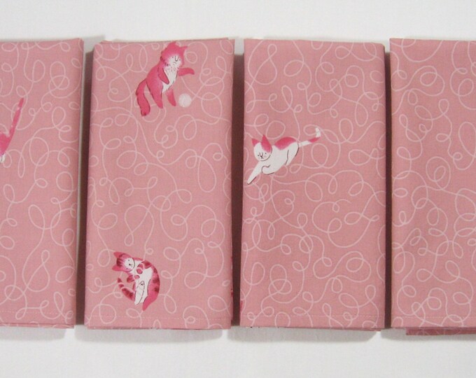 Kitty Cat Cloth Napkins Set of 4 Pink Organic Cotton Fabric Etsy