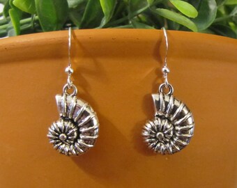 Nautilus Shell Earrings: Antique Silver Pewter & Sterling Silver