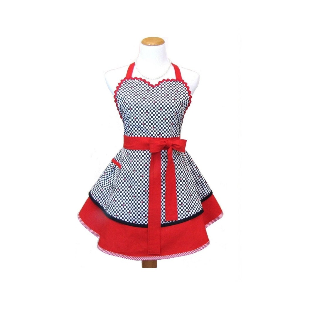Red & Black Checkered French Maid Apron for Women With Hearts - Etsy