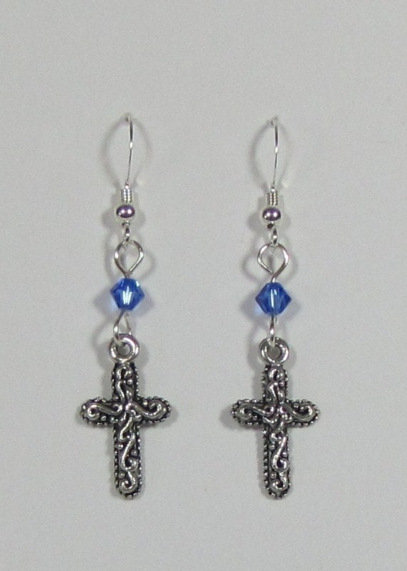 Beautiful Cross Earrings Antique Silver Plated Pewter 925 Etsy