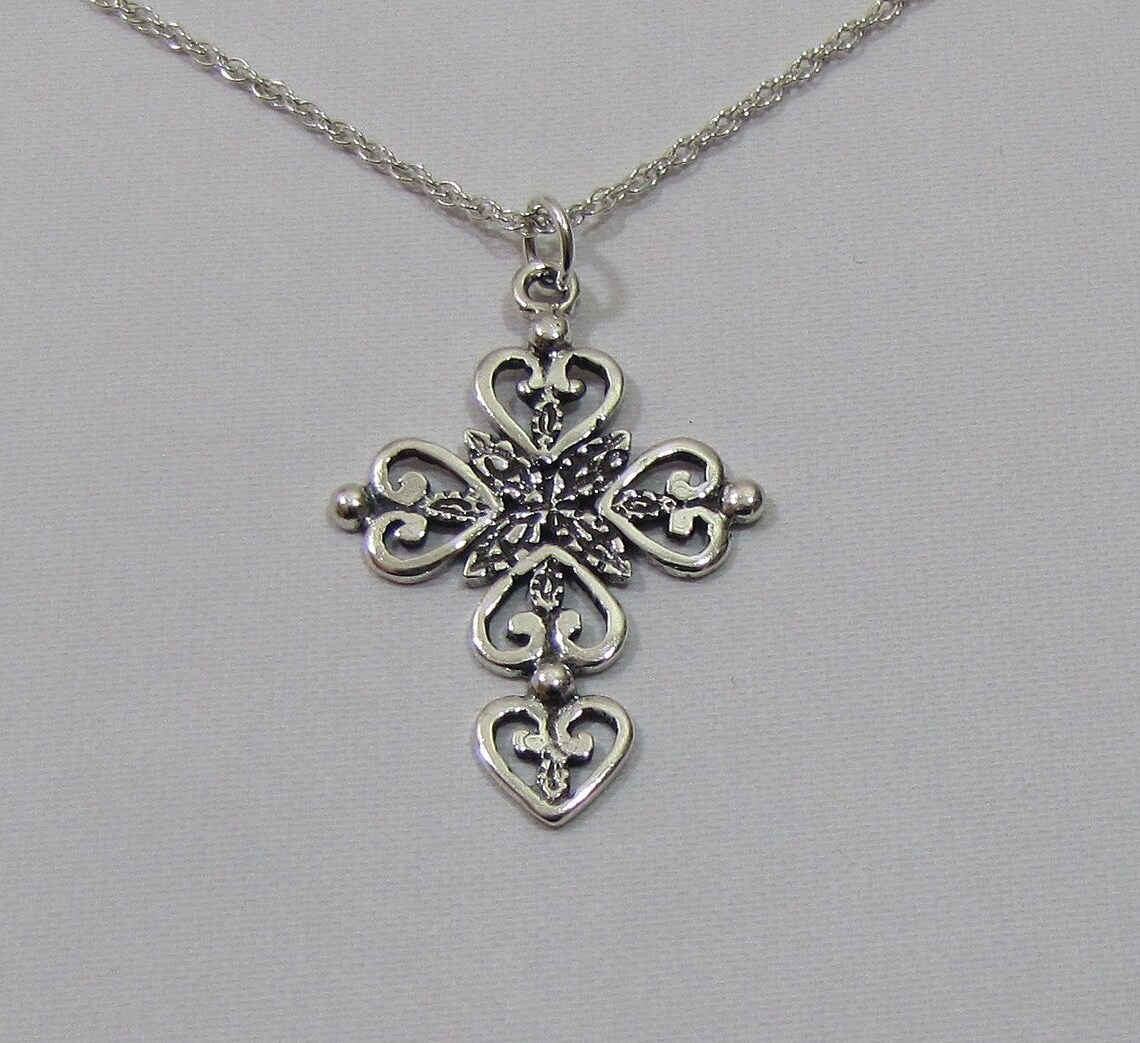 Ornate Sterling Silver Christian Cross Necklace on 18 Rope Etsy