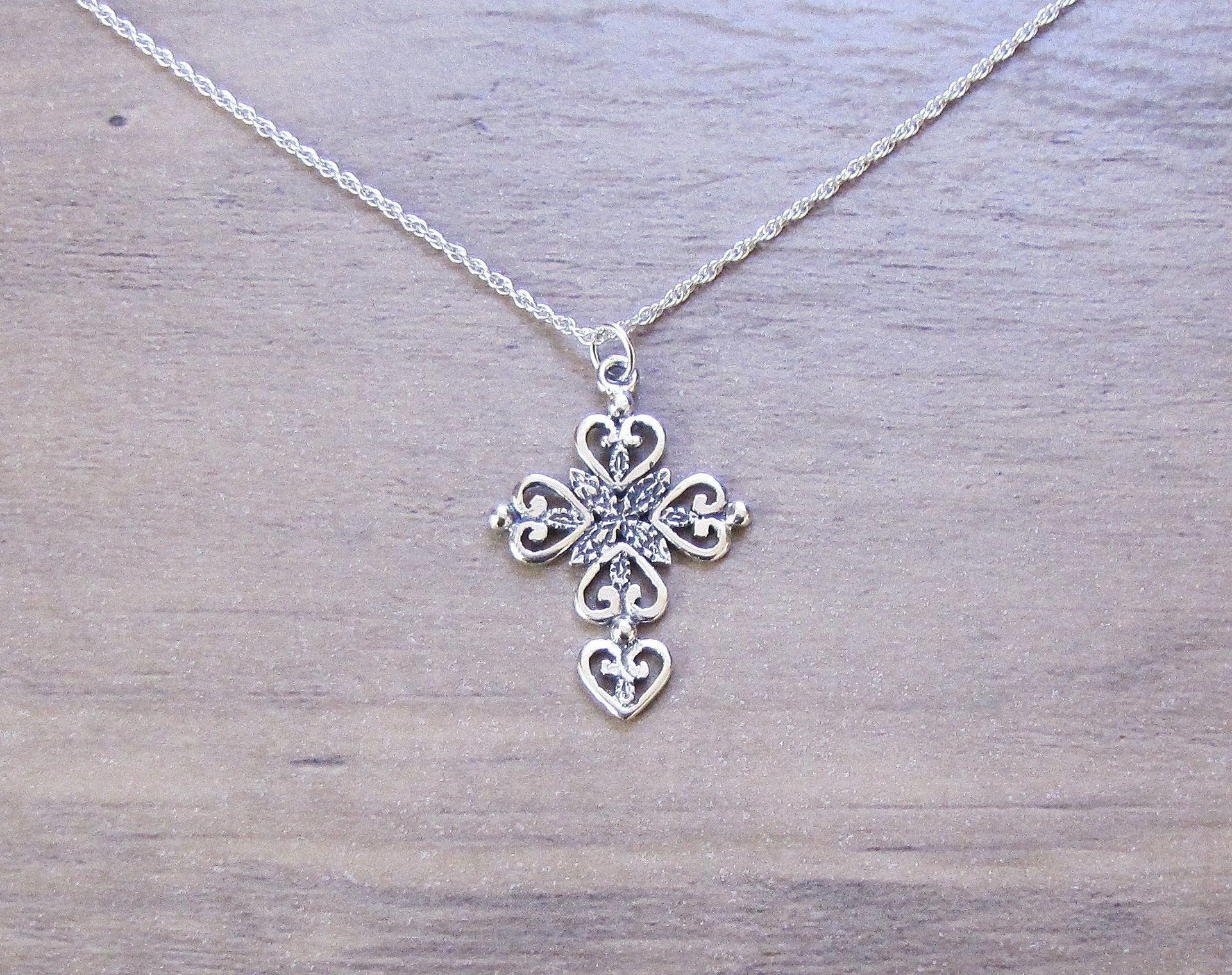 Ornate Sterling Silver Christian Cross Necklace on 18 Rope - Etsy