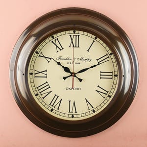Vintage Wall Clock – Roman Numerals, Antique Bronze Finish Home Decor Mid Century Large Wall clock