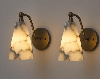 Modern Alabaster Wall Sconce Pair Brass Marble Wall Light Mid Century Bathroom Vanity Lighting Luxury Bedside Wall Lamp Hallway lighting