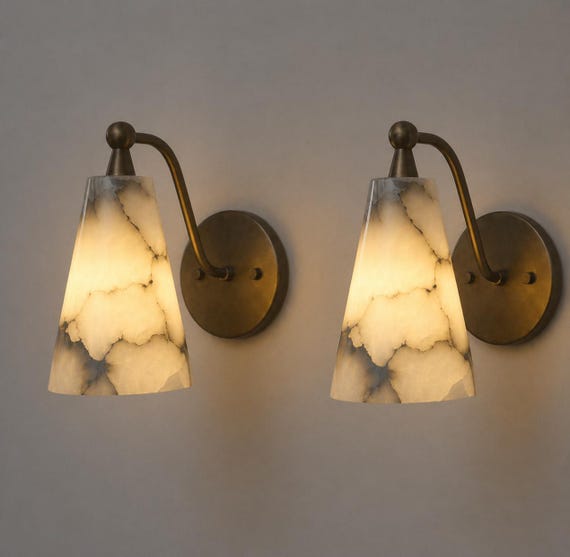 Modern Alabaster Wall Sconce Pair Brass Marble Wall Light Mid Century Bathroom Vanity Lighting Luxury Bedside Wall Lamp Hallway lighting