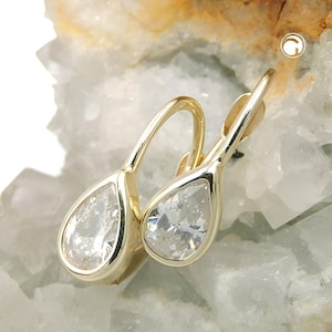 9K Gold Cubic Zirconia Leverback Earrings – Teardrop CZ Drop Earrings