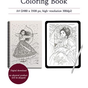 Korean Fashion Coloring Book: Hanbok, Gat, Wedding Dress (Digital Download A4 JPEG)