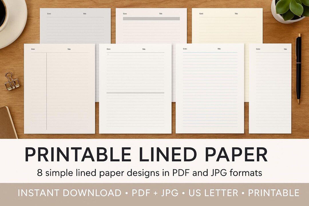 College Ruled Lined Paper | Printable With Date Header (PDF + JPG) - Etsy