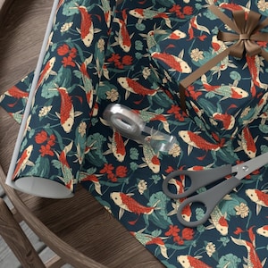 Papel de embrulho com papéis impressos digitais tradicionais japoneses com padrão de peixe, folha de papel decorativa fina, convites de casamento, onda oceânica