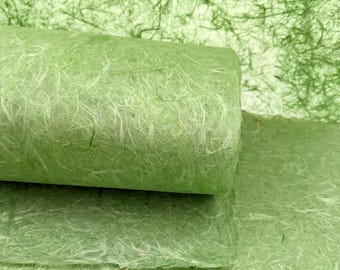 Fiber Decorative Paper, Handmade Paper, Light Natural Green Colors, eco-friendly, bookbinder Craft paper, White Fiber Paper