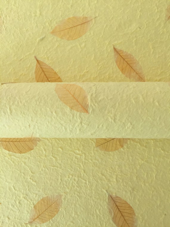 Yellow Leaf Handmade Mulberry Leaf Paper, natural paper, textured