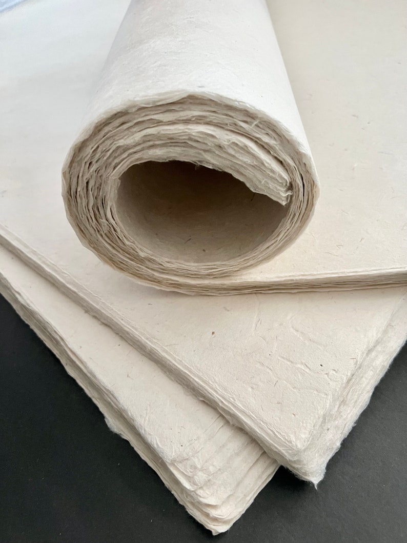 Decorative Paper, Handmade Lokta Paper, Light Natural Colors, eco-friendly, Tree free, acid free, 5 SHEETS IN ROLL image 5