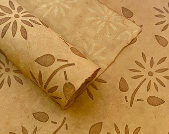 Decorative Floral Paper, Handmade Paper, Sun dyed Light Natural Brown Colors, eco-friendly, bookbinder Craft paper, paper craft supplies