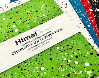 May include: A pack of 10 sheets of decorative Lokta paper in five assorted colors. The paper is handmade and eco-friendly. Each sheet measures 11 inches by 8.5 inches.