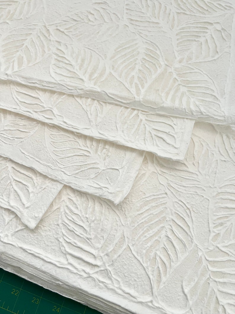 Handmade paper, eco friendly paper, natural paper, textured paper, decorative paper, collage White deckle edge mulberry paper craft supply image 8
