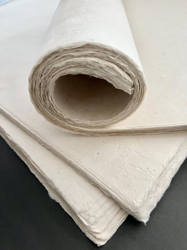 Decorative Paper, Handmade Lokta Paper, Light Natural Colors, eco-friendly, Tree free, acid free, 5 SHEETS IN ROLL image 7