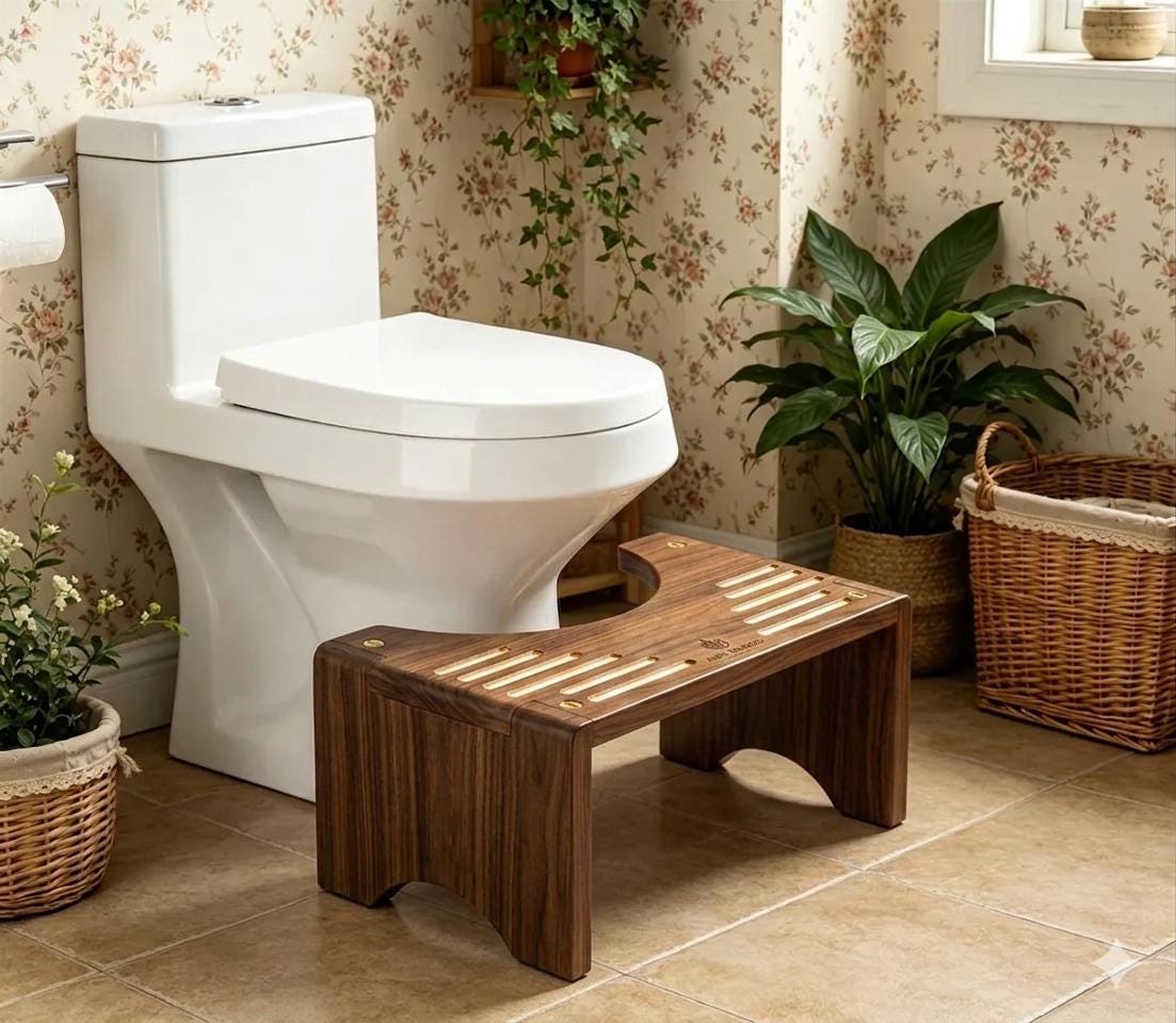 Tabouret WC Bambou Ergonomique Naturel - Antidérapant Amovible - Repose-Pieds Salle De Bain Noir Adulte