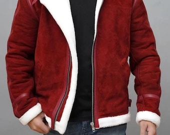 Red Suede Shearling Leather Christmas Jacket