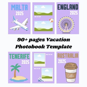 Photobook Vacation Template, Costumizable Photoalbum Cover, Editable Canva Picture Pages, Holiday Memory Book Creator, Travel Album Template