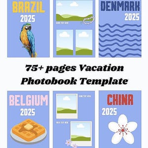 Photobook Vacation Template, Costumizable Photoalbum Cover, Editable Canva Picture Pages, Holiday Memory Book Creator, Travel Album Template