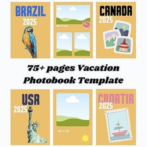 Photobook Vacation Template, Costumizable Photoalbum Cover, Editable Canva Picture Pages, Holiday Memory Book Creator, Travel Album Template