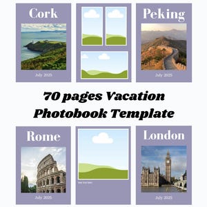 Photobook Vacation Template, Costumizable Photoalbum Cover, Editable Canva Picture Pages, Holiday Memory Book Creator, Travel Album Template