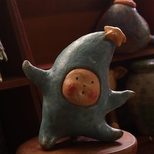 Ceramic Sculpture of a Star, Cute Hand-Sculpted Art Ceramic Doll, Unique Original Pottery Gift